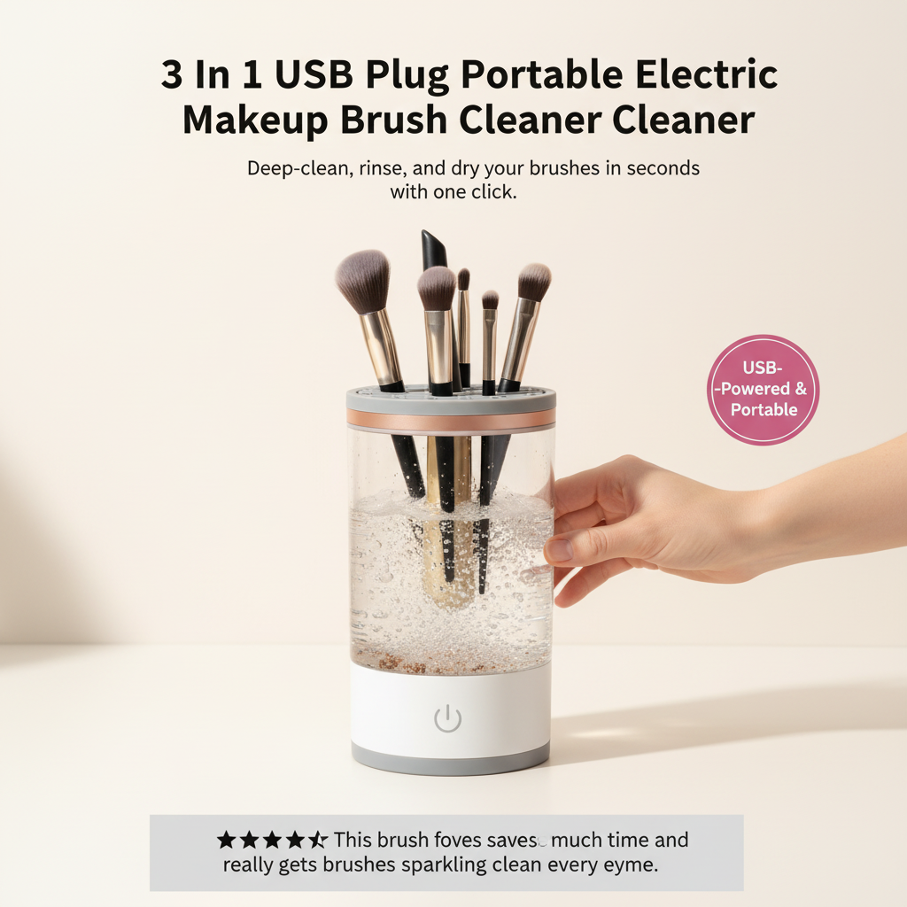 3 In 1 USB Plug Portable Electric Makeup Brush Cleaner